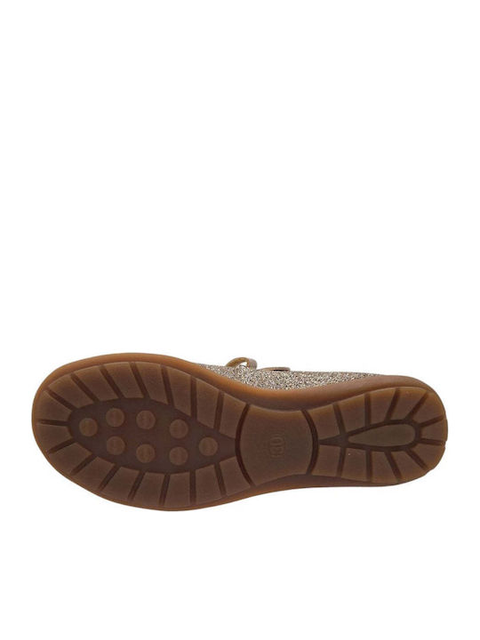 Kids Anatomic Leather Ballerinas with Hoop & Loop Closure Gold