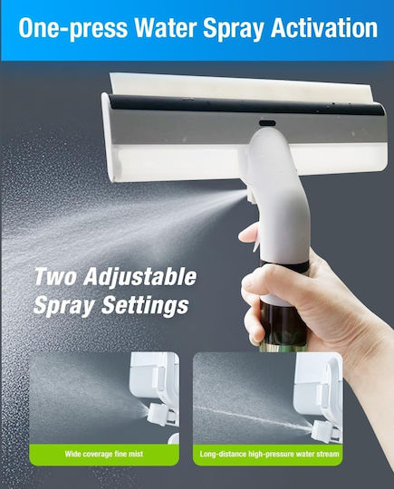 Window Cleaner Spray Function Telescopic Handle 45° Rotating Arm Silicone Window Squeegee Grey