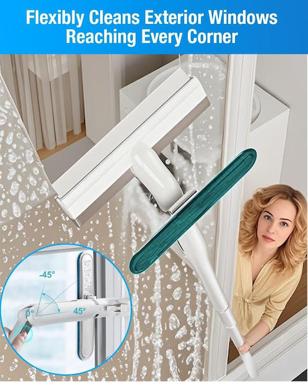 Window Cleaner Spray Function Telescopic Handle 45° Rotating Arm Silicone Window Squeegee Grey