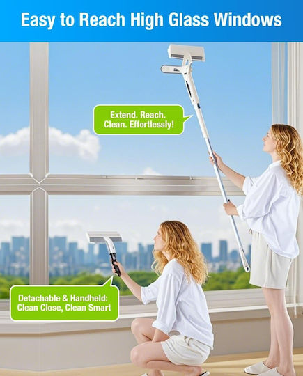 Window Cleaner Spray Function Telescopic Handle 45° Rotating Arm Silicone Window Squeegee Grey