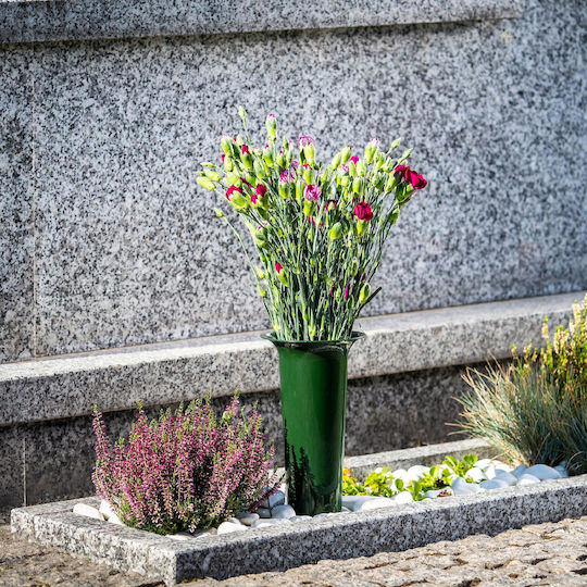 Kadax Vază Sticlă Cimitir 30cm Flori Artificiale Țepușă Verde