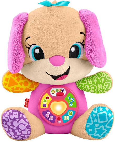 Fisher Price Animăluț Laugh and Learn Cățeluș Interactiv cu Urechi Roz din Țesătură cu Muzică și Sunete pentru 6+ Luni