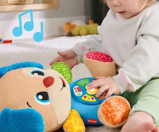 Fisher Price Animăluț Laugh and Learn Cățeluș Interactiv cu Urechi Albastre din Țesătură cu Muzică și Sunete pentru 6+ Luni