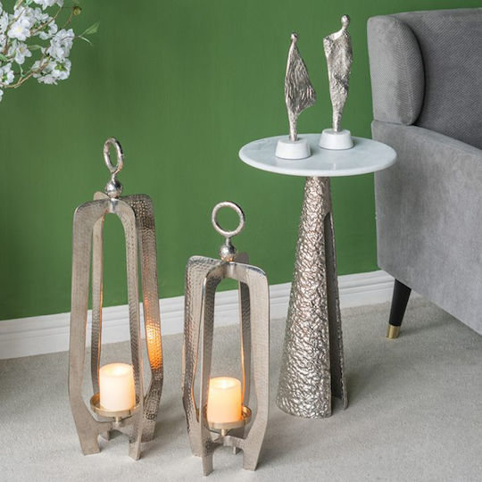 Artekko Tabletop Metallic Lantern Silver 20.3x20.3x58.4cm