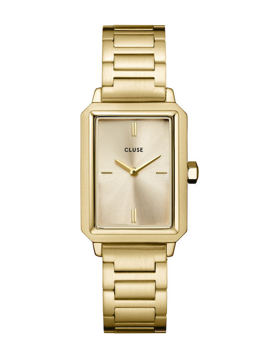 Gift Box Fluette Watch Steel + Double Chain Bracelet Full Gold Color