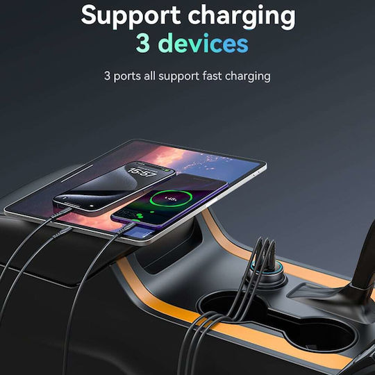 Yesido Auto-Ladegerät 200W Schnellladung mit Anschlüssen: 1xUSB 2xType-C Schwarz Farbe