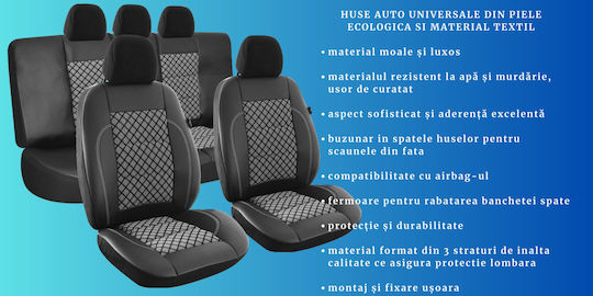 Smartic Set Spătare Auto 11buc Piele Gri / Negru