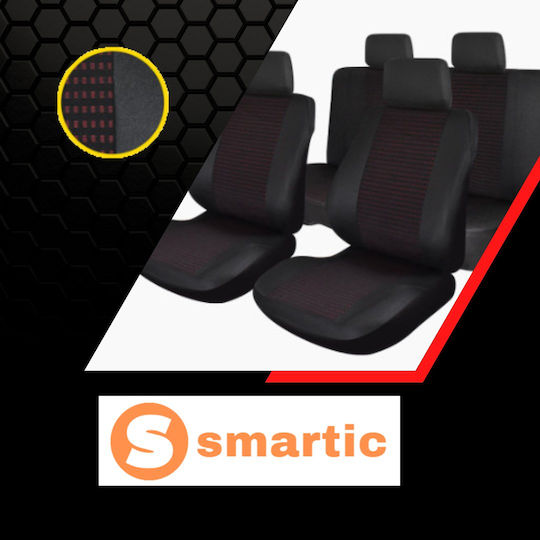 Smartic Set Autositzlehnen 9Stück Baumwolle Schwarz / Rot