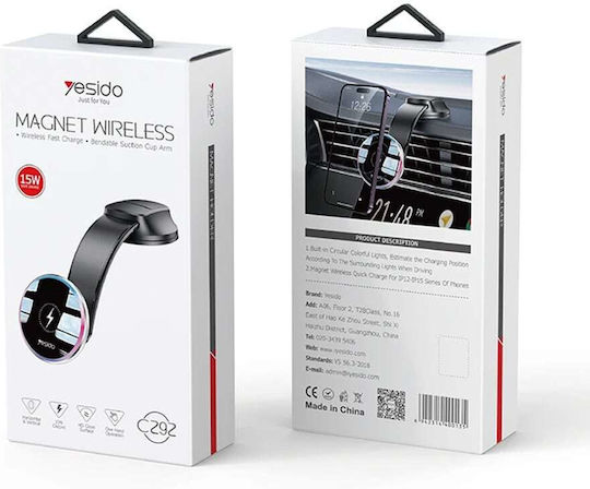 Yesido Car Mobile Mount with Magnet and Wireless Charging Black