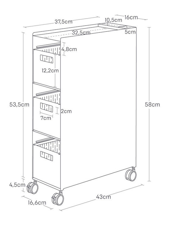Yamazaki Tower Kitchen Trolley White 48x13x80cm