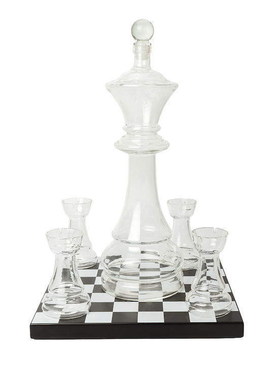 Chess Decanter Γυάλινη Καράφα Σερβιρίσματος 20εκ. με Πώμα και Ποτήρια Διάφανη 750ml