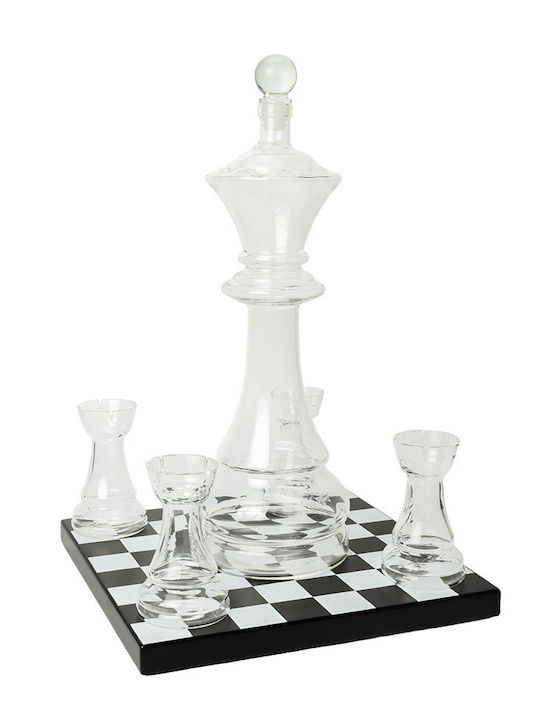 Chess Decanter Γυάλινη Καράφα Σερβιρίσματος 20εκ. με Πώμα και Ποτήρια Διάφανη 750ml