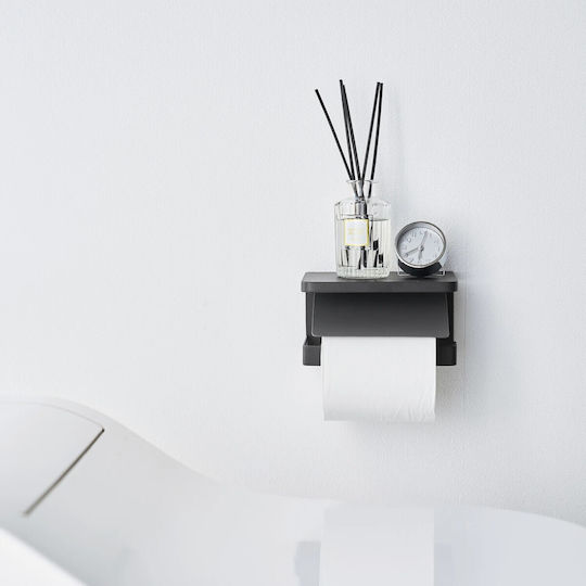Yamazaki Wall Mounted Toilet Paper Holder Tower Black