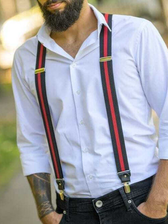Red Black Suspenders Men