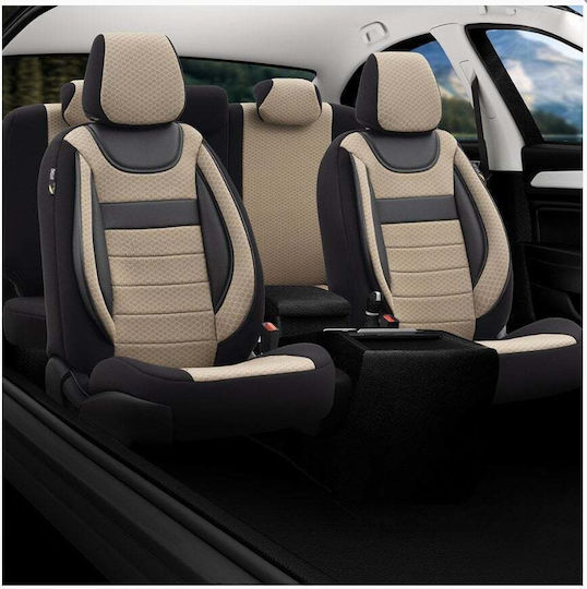 Universal Car Seat Covers Dynamic Edition Textile Material Eco Leather Inserts 11 Pieces Smartic Beige