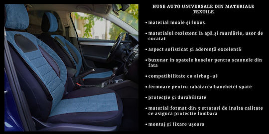 Smartic Car Seat Covers Set Racing 11 Pieces Airbag Compatible Foldable 3 Layers Material Blue