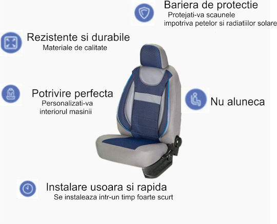 Universal Car Seat Covers Dynamic Edition Textile Material Eco Leather Inserts 11 Pieces Smartic Blue