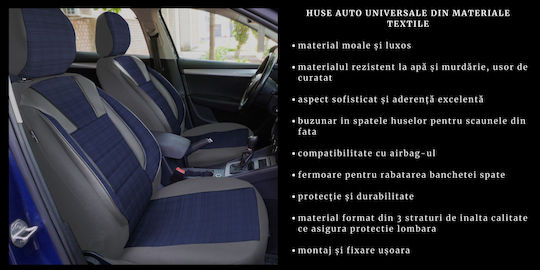 Set De Capace Pentru Scaune Auto Smartic Lux 11 Piese Compatibil Airbag Pliabil Material În 3 Straturi Albastru