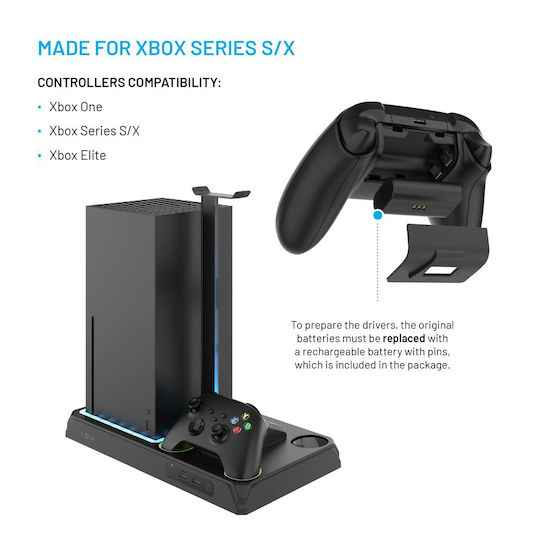 Fixed Console & Controller Stand for 2 Xbox Series X/S Controllers Black