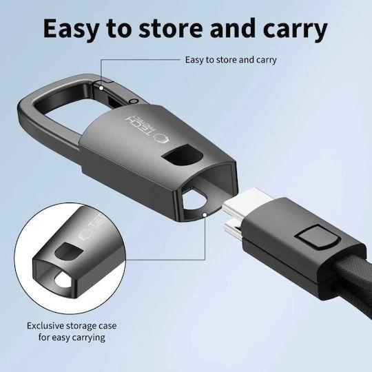 Tech-Protect Ultraboost DNA Keychain USB 2.0 Cable USB-C Male - USB-C 60W PD Gray 0.17m