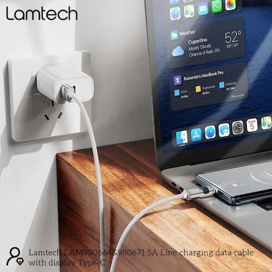 Lamtech Braided USB 2.0 Cable USB-C male - USB-A 66W Λευκό 1.2m LAM980671