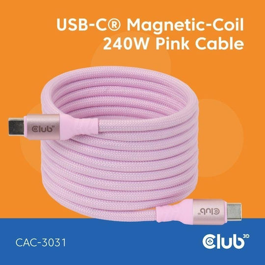 Club3D USB 2.0 Cable USB-C Male - USB-C 240W PD Pink 2m