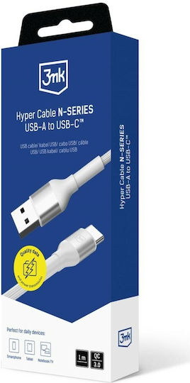 3MK USB 2.0 Cable USB-C male - USB-A 18W Λευκό 1m