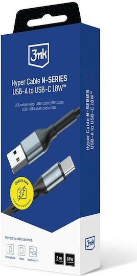 3MK USB 2.0 Cable USB-C male - USB-A 18W Black 2m