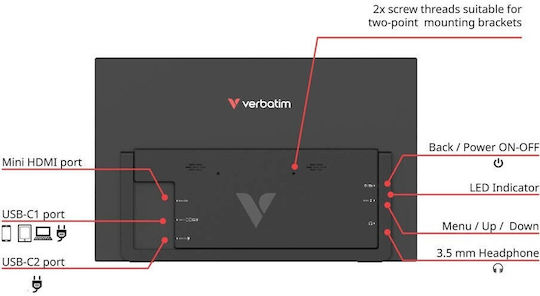 Verbatim Light 32400 IPS HDR Touch Portable Monitor 14" FHD 1920x1080 with Response Time 10ms GTG