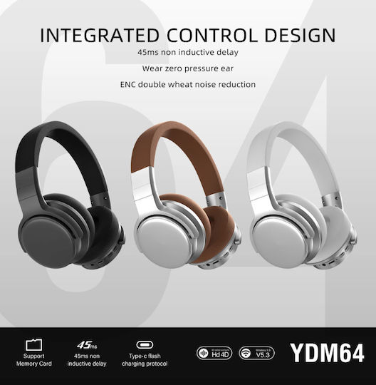 YDM64 Ασύρματα Bluetooth On Ear Ακουστικά Καφέ