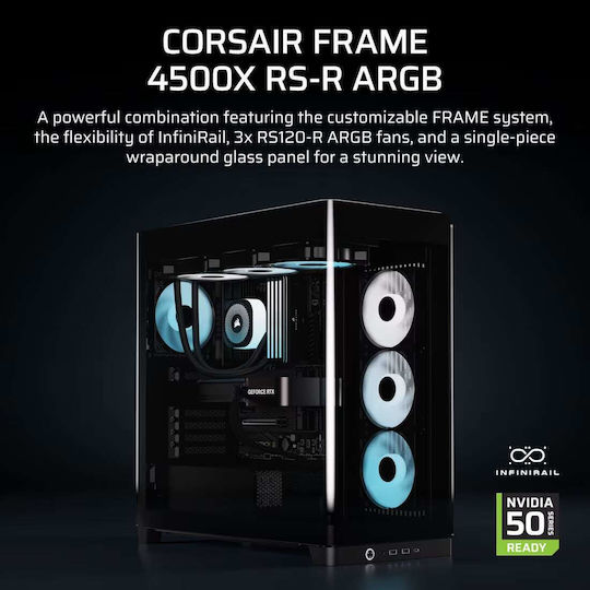 Corsair Frame 4500X RS-R ARGB Геймърско бюро Midi Tower Компютърна кутия със страничен прозорец Черен