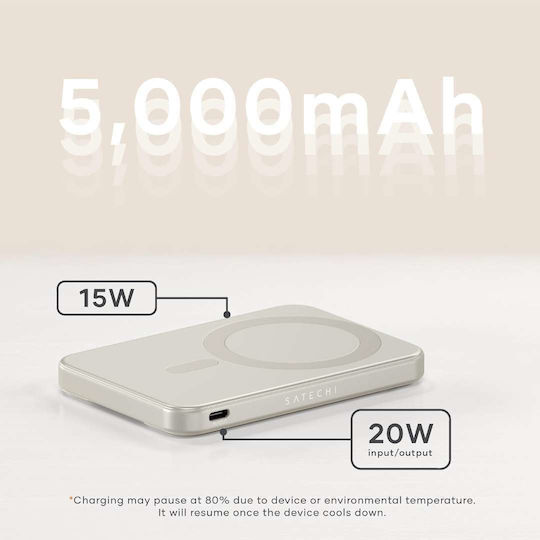 Satechi OntheGo MagSafe Qi2 Power Bank 5000mAh 15W mit USB-C Ausgangsanschlüsse Beiges