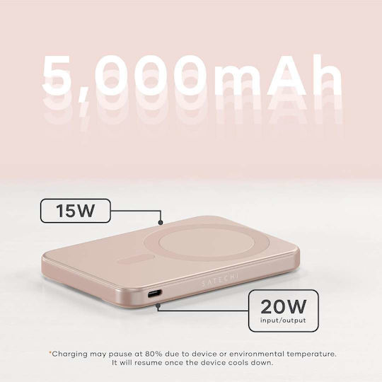 Satechi OntheGo MagSafe Power Bank 5000mAh 15W με Θύρα USB-C Ροζ Χρυσό