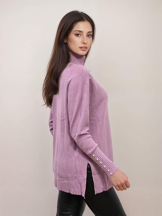 Damen Pullover Rollkragen Purple
