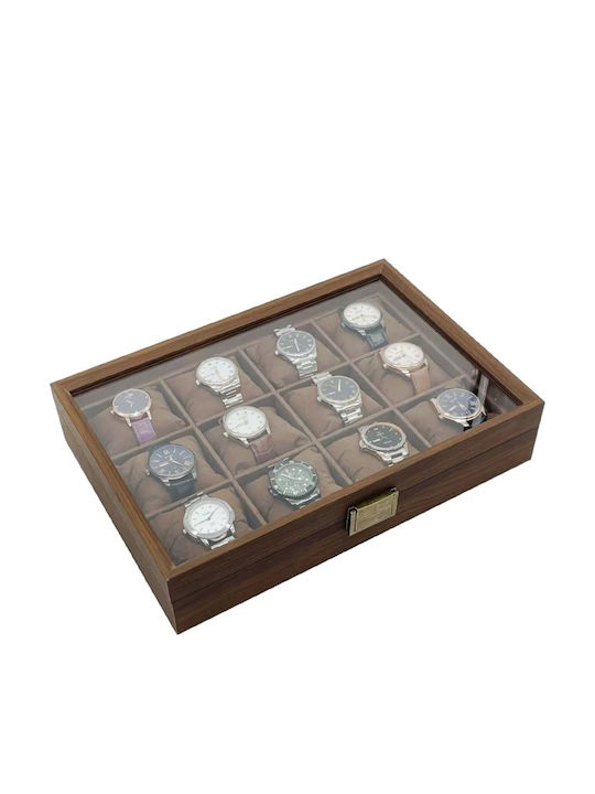 Elegant Wooden Box Storage Organization 12 Watches Pufo Noble Model Brown