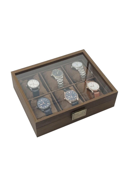 Elegant Wooden Watch Case Storage Organizer 6 Watches Pufo Noble Model Brown