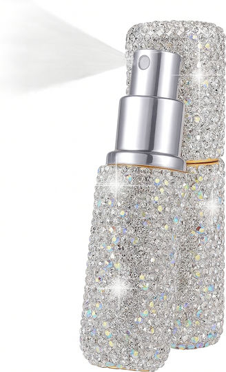 Nachfüllbare Parfümflasche Zola 10 Ml Metallisch 10,5 X 2,7 Cm Silber Kristalle Make-up Zubehör
