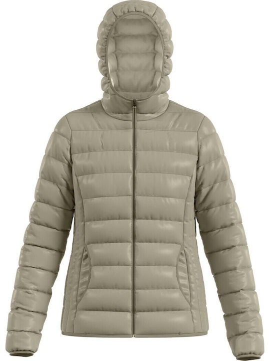 Lang Damen Puffer Jacke für Winter Beige/Gold
