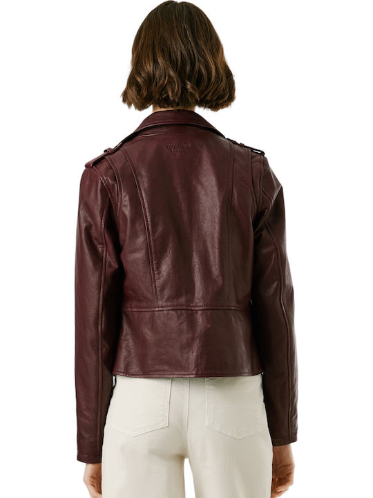 Women's Lifestyle Leather Jacket for Winter Merlot Red