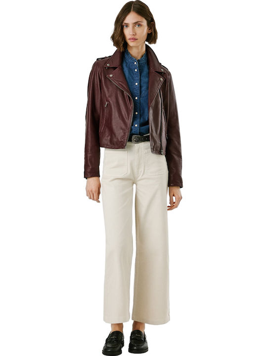 Women's Lifestyle Leather Jacket for Winter Merlot Red