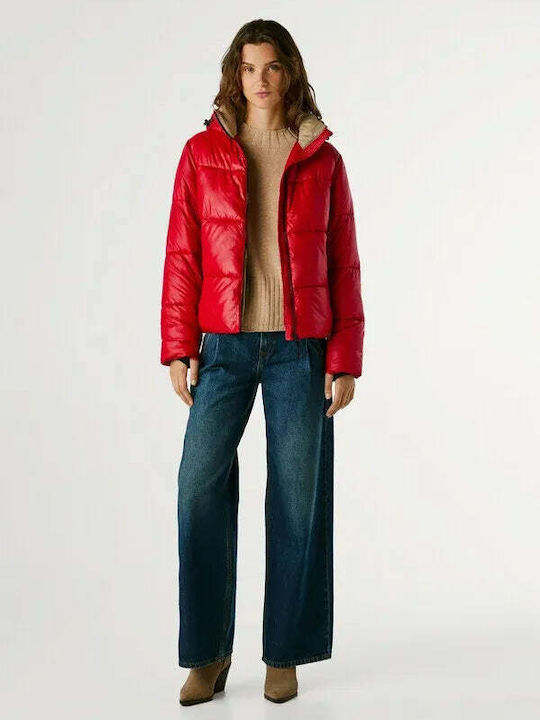 Kurz Damen Puffer Jacke Wasserdicht für Winter Rot