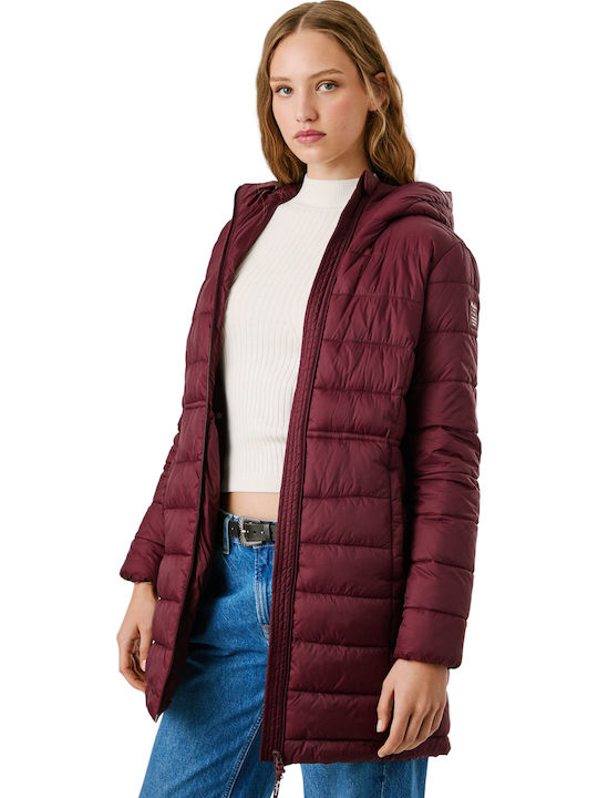Κοντό Γυναικείο Μπουφάν για Χειμώνα Merlot Red