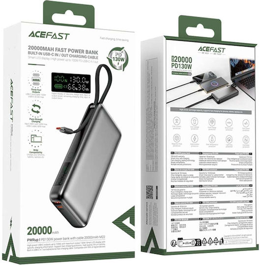 Acefast M22 Power Bank 20000mAh με Θύρα USB-A και Θύρα USB-C Power Delivery Μαύρο