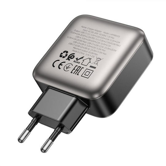 Lamtech Charger Without Cable GaN with USB-A Port and 2 USB-C Ports 45W Power Delivery Gray (LAM980435)