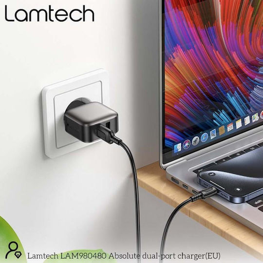 Lamtech Charger Without Cable with 2 USB-A Ports 12W Gray (LAM980480)
