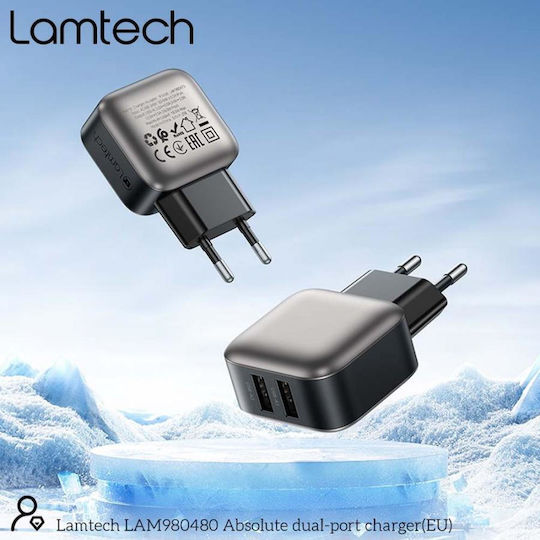 Lamtech Charger Without Cable with 2 USB-A Ports 12W Gray (LAM980480)