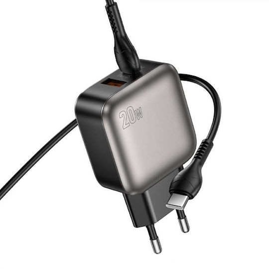 Lamtech Φορτιστής με Θύρα USB-A και Θύρα USB-C και Καλώδιο USB-C - USB-C 60W Power Delivery / Quick Charge 3.0 Γκρι (LAM980725)