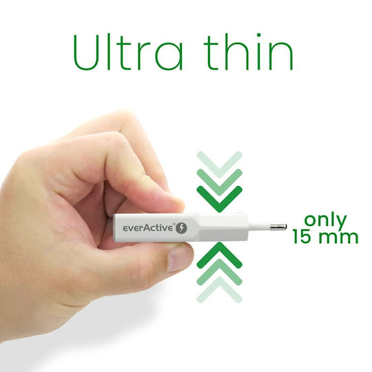 everActive Φορτιστής Χωρίς Καλώδιο GaN με Θύρα USB-A και Θύρα USB-C και Καλώδιο USB-C 20W Power Delivery / Quick Charge 3.0 Λευκός (SC-340Q)