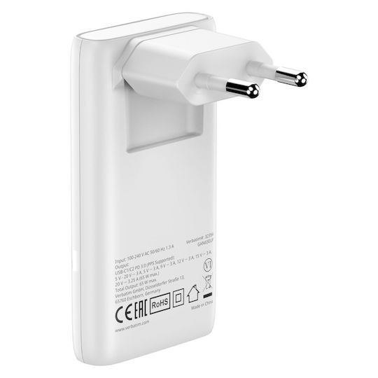 Verbatim GaN Wireless Charger with 2 USB-C Output Ports 65W Power Delivery White (Fold 'n' Go)