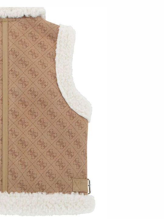 Kids Casual Sleeveless Short Brown Jacket